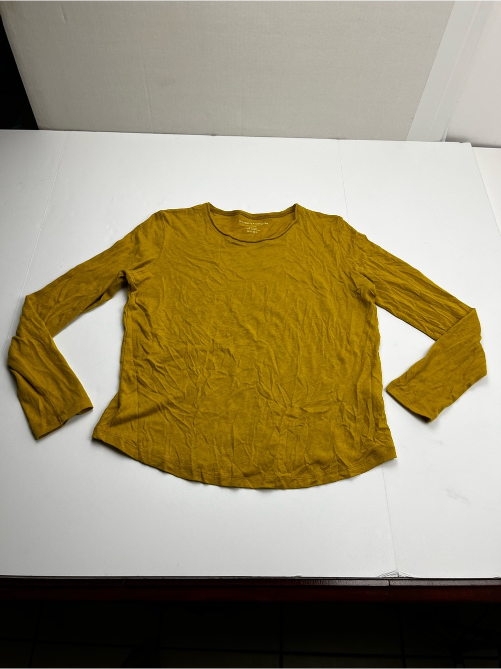 Majestic Filatures Deluxe Tee Shirt Women Long Sleeve Crewneck Top Mustard Small